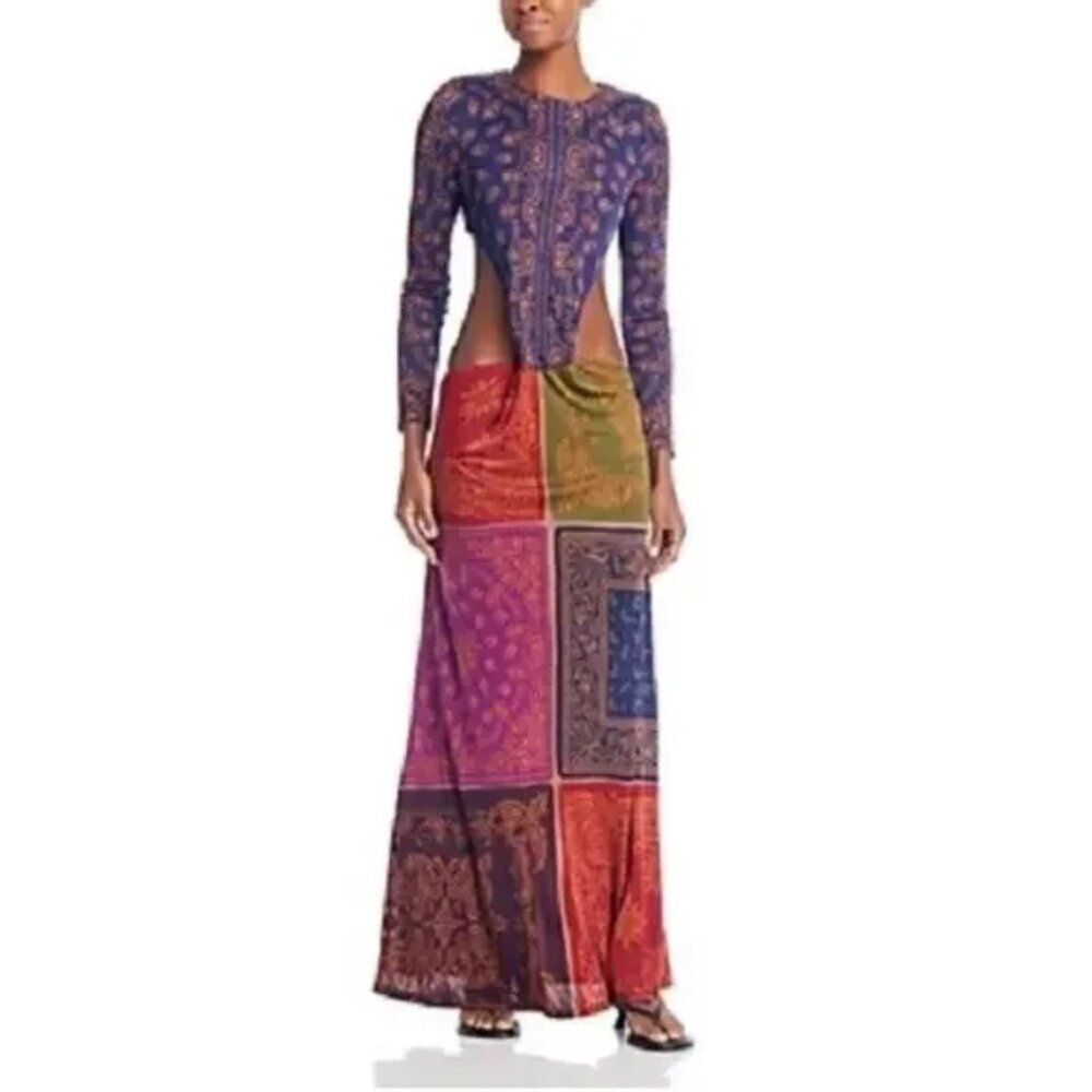 FARM Rio NEW Bandana Dream Maxi Dress Cut Outs Patchwork Gown Party Boho LG NWT - Picture 3 of 13